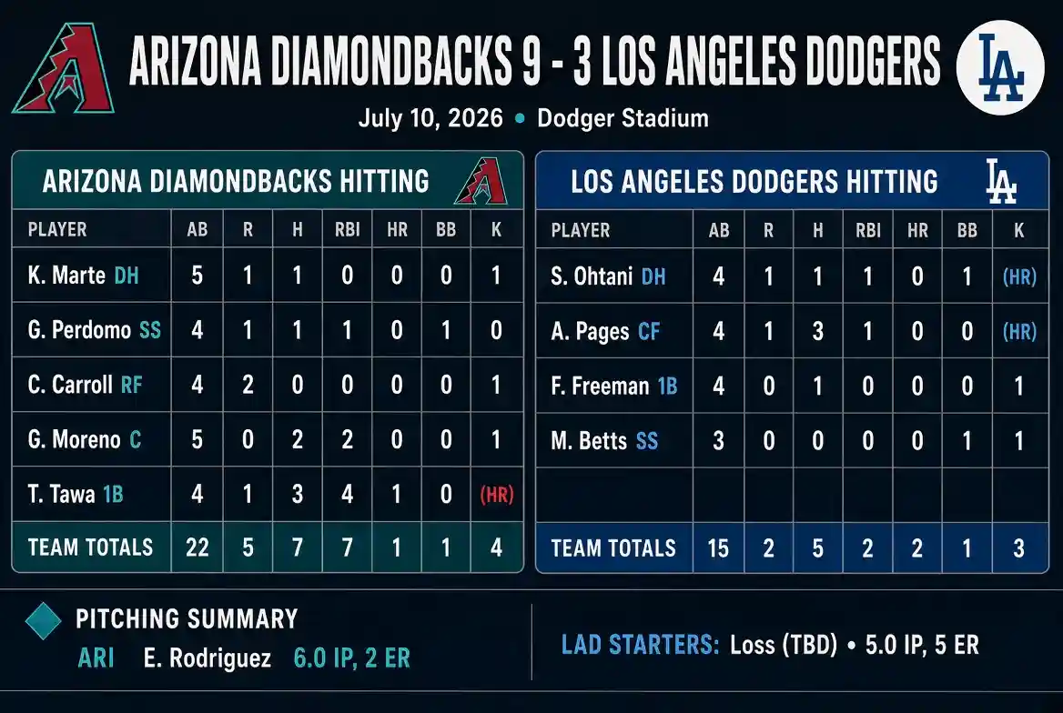 Arizona Diamondbacks vs Dodgers Match Player Stats